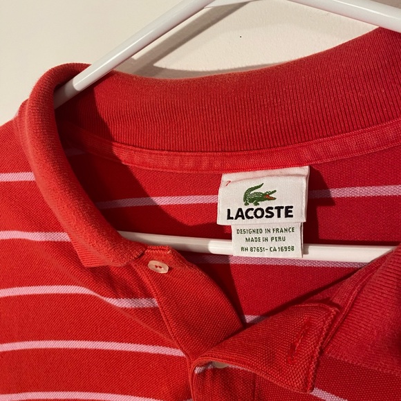 Red and Pink Striped Izod Lacoste Polo Shirt - XL - Picture 3 of 3